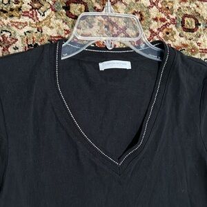 Cotton Brothers Black Silver Accent V-Neck Women's Tee Size Small Linen Blend